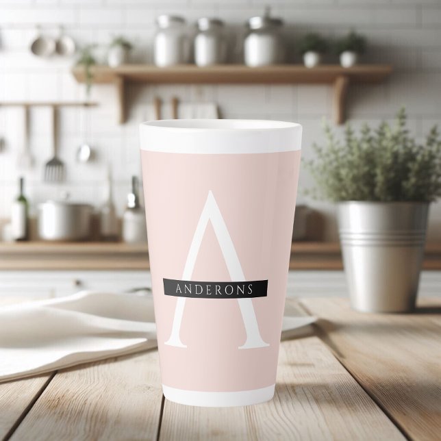 Minimalist Pastel Pink Personalized Name Latte Mug (Creator Uploaded)