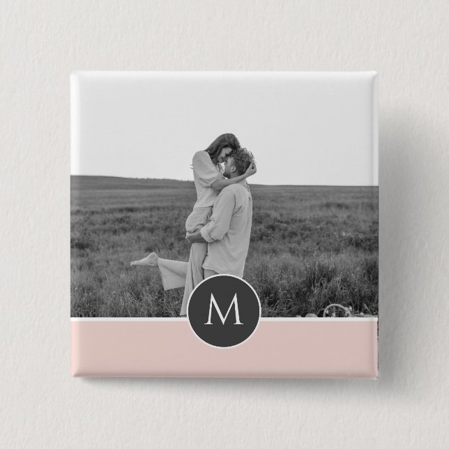Minimalist Pastel Pink Personalized Name & Photo Button (Front)