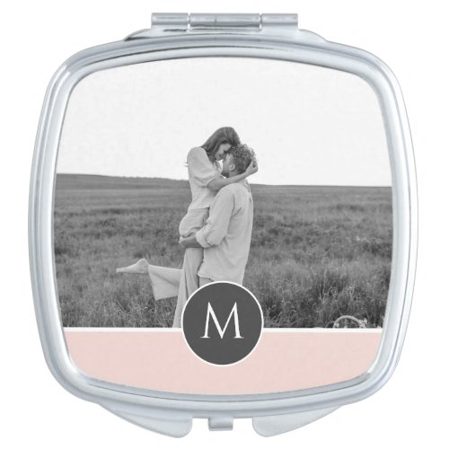 Minimalist Pastel Pink Personalized Name  Photo Compact Mirror