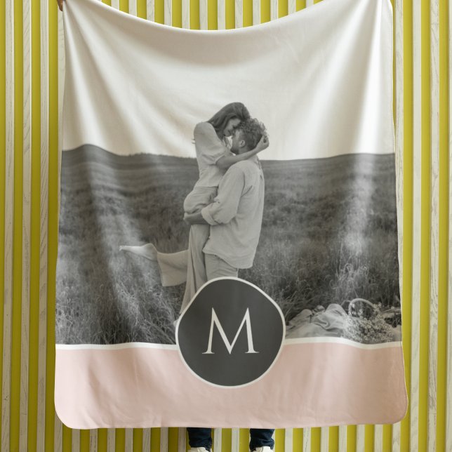 Minimalist Pastel Pink Personalized Name & Photo Fleece Blanket (Creator Uploaded)