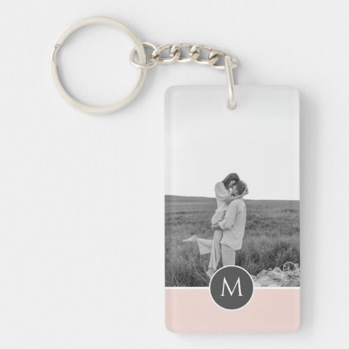 Minimalist Pastel Pink Personalized Name  Photo Keychain