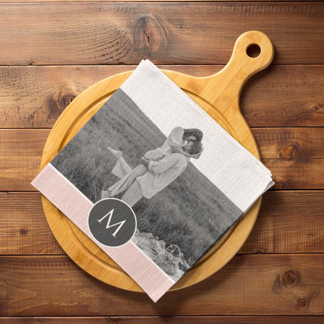 Minimalist Pastel Pink Personalized Name & Photo Kitchen Towel (Creator Uploaded)