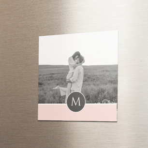 Minimalist Pastel Pink Personalized Name & Photo Magnet