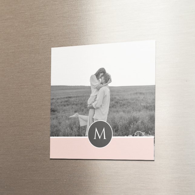 Minimalist Pastel Pink Personalized Name & Photo Magnet (Creator Uploaded)