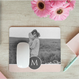 Minimalist Pastel Pink Personalized Name & Photo Mouse Pad