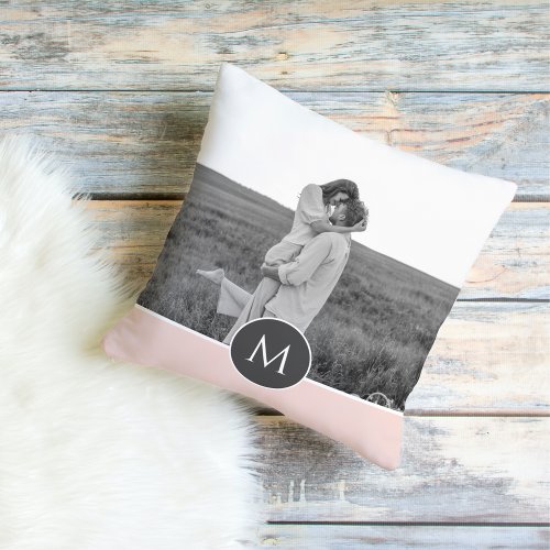 Minimalist Pastel Pink Personalized Name  Photo Outdoor Pillow