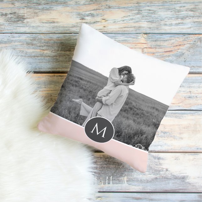 Minimalist Pastel Pink Personalized Name & Photo Outdoor Pillow (Creator Uploaded)