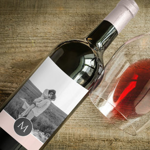 Minimalist Pastel Pink Personalized Name & Photo Wine Label