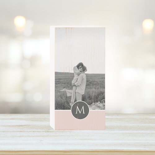 Minimalist Pastel Pink Personalized Name  Photo Wooden Box Sign