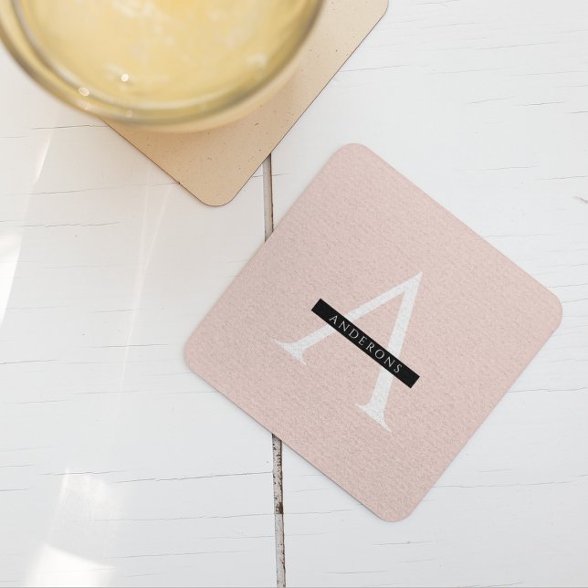 Minimalist Pastel Pink Personalized Name Square Paper Coaster (Creator Uploaded)
