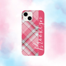 Minimalist Pastel Pink Plaid Custom Name