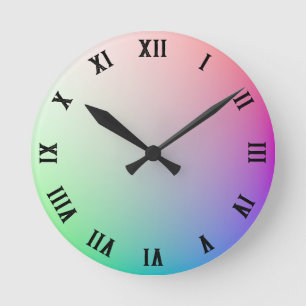 Minimalist Pastel Rainbow Colors, Roman Numerals Round Clock