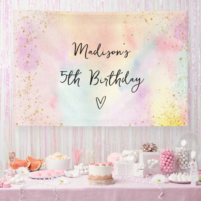 Minimalist Pastel Rainbow Gold Birthday Banner (Party)