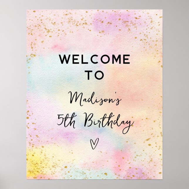 Minimalist Pastel Rainbow Gold Birthday Poster (Front)