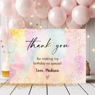 Minimalist Pastel Rainbow Gold Birthday Thank You Card