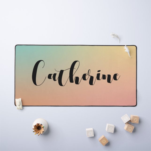 Minimalist Pastel Rainbow Handwriting Script  Desk Mat (Kids Table)