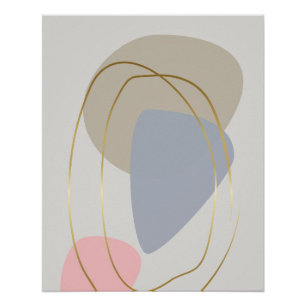 Minimalist Pastel Shapes with Gold Line Art Poster