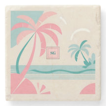 Minimalist pastel tropical beach pink and teal