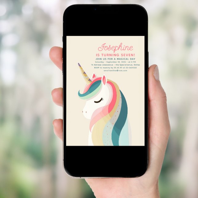 Minimalist Pastel Unicorn Birthday Invitations (Front Digital)
