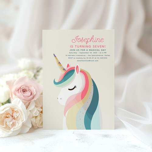 Minimalist Pastel Unicorn Birthday Invitations