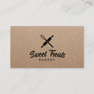 Minimalist Pastry Cupcake Bakery Rustic Kraft Cake Business Card