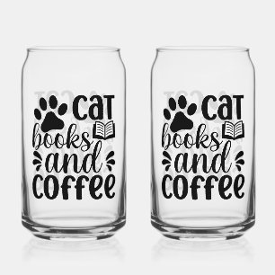 Minimalist Paw Print & Book Graphic Quote Can Glass