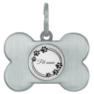 Minimalist Paw Print Frame Personalized Pet Name I ID Tag