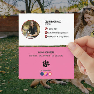 Minimalist Paw Print Pet Sitting Photo Business Card