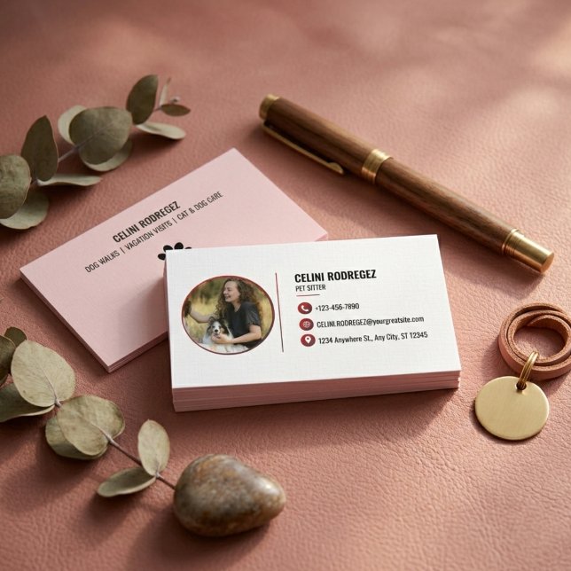 Minimalist Paw Print Pet Sitting Photo  Business Card (Minimalist Paw Print Pet Sitting Photo Business Card with Social Media)