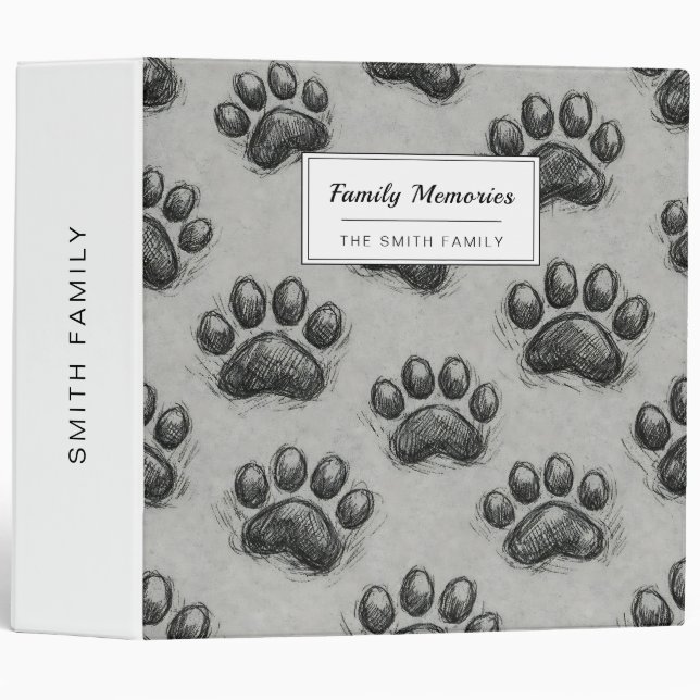 Minimalist Paw Print Sketch Pattern (1) 3 Ring Binder (Front/Spine)