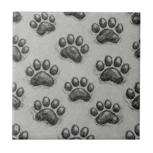 Minimalist Paw Print Sketch Pattern (1) Ceramic Tile