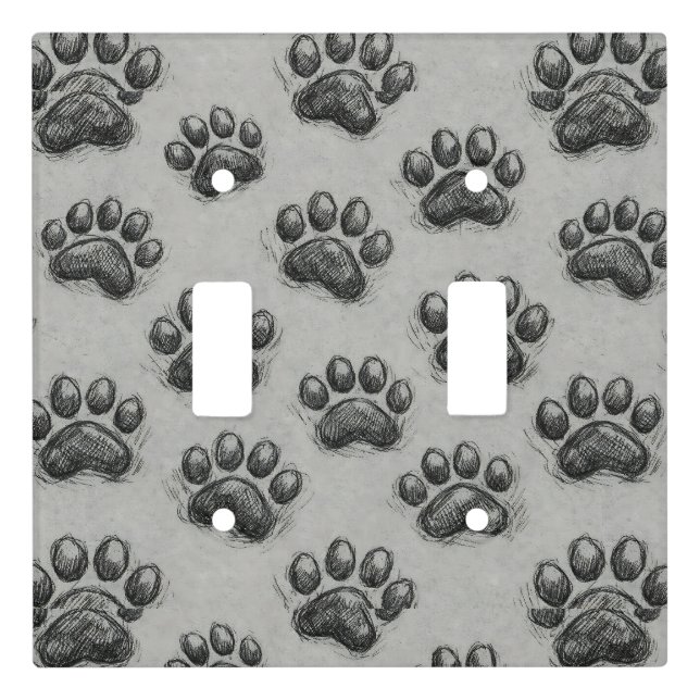 Minimalist Paw Print Sketch Pattern (1) Light Switch Cover (Front)