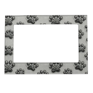 Minimalist Paw Print Sketch Pattern (1) Magnetic Frame