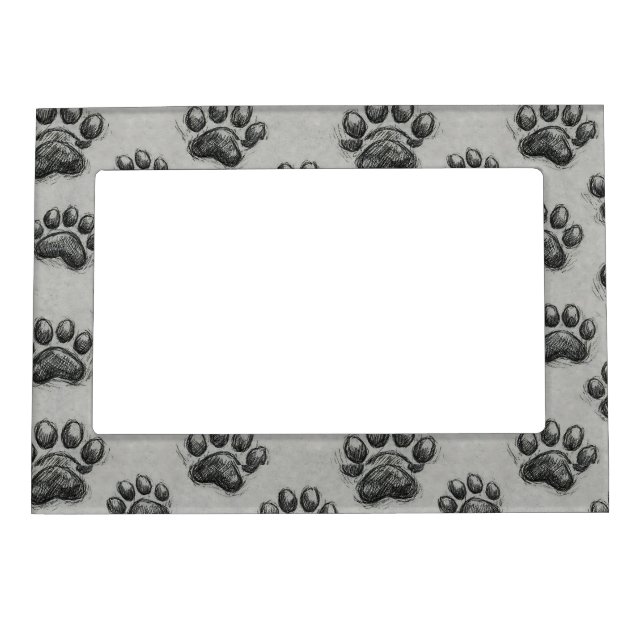 Minimalist Paw Print Sketch Pattern (1) Magnetic Frame (Front)