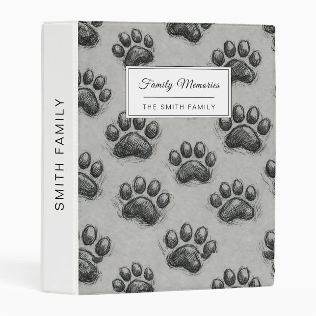 Minimalist Paw Print Sketch Pattern (1) Mini Binder (Front/Spine)