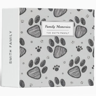 Minimalist Paw Print Sketch Pattern (2) 3 Ring Binder