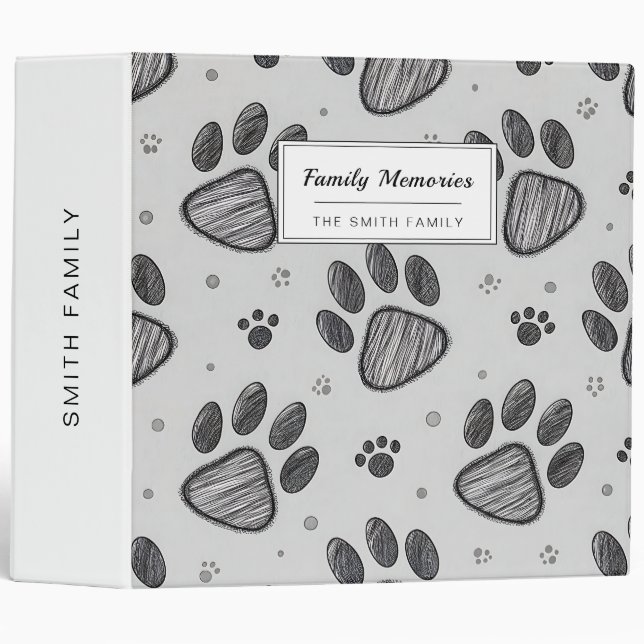 Minimalist Paw Print Sketch Pattern (2) 3 Ring Binder (Front/Spine)