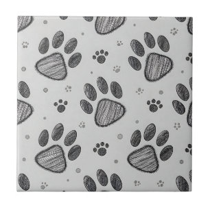 Minimalist Paw Print Sketch Pattern (2) Ceramic Tile