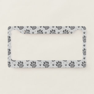 Minimalist Paw Print Sketch Pattern (2) License Plate Frame