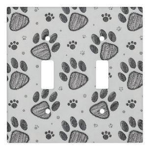 Minimalist Paw Print Sketch Pattern (2) Light Switch Cover