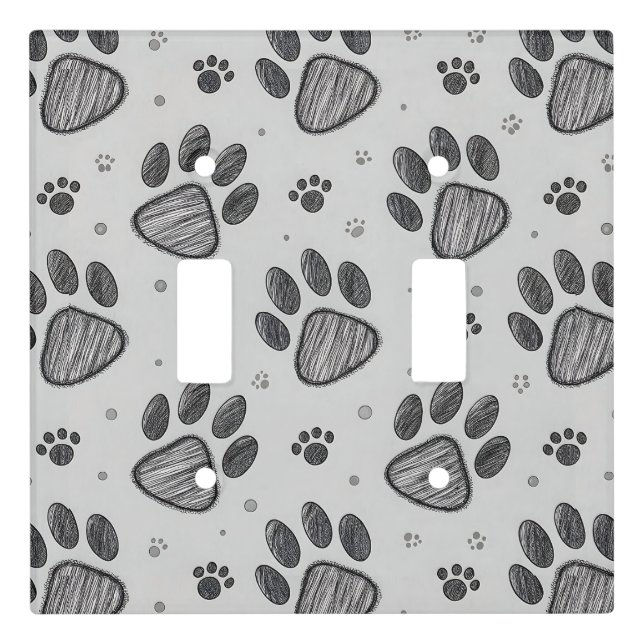 Minimalist Paw Print Sketch Pattern (2) Light Switch Cover (Front)