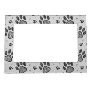 Minimalist Paw Print Sketch Pattern (2) Magnetic Frame
