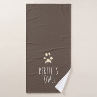 Minimalist Pawprint Typography Personalised Pet Bath Towel