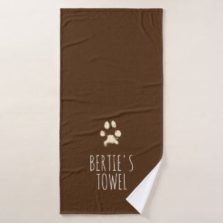 Minimalist Pawprint Typography Personalised Pet Bath Towel