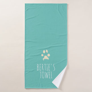 Minimalist Pawprint Typography Personalised Pet Bath Towel