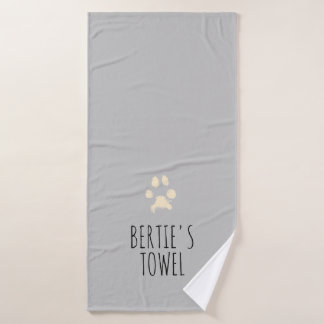 Minimalist Pawprint Typography Personalised Pet Bath Towel