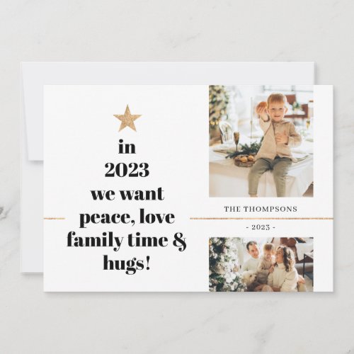 Minimalist Peace Love Family Hugs Multi Photo Holiday Card