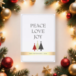 Minimalist Peace Love Joy Christmas Letterpress Photo Cards