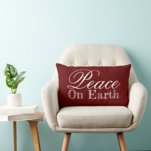 Minimalist Peace on Earth Burgandy Maroon Lumbar Pillow