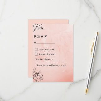 Minimalist Peach Botanical Wedding RSVP Card